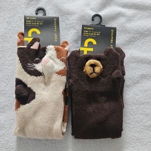 Foot Traffic Kids' Animal Socks Set 2 Pairs NEW Size 12-5Y